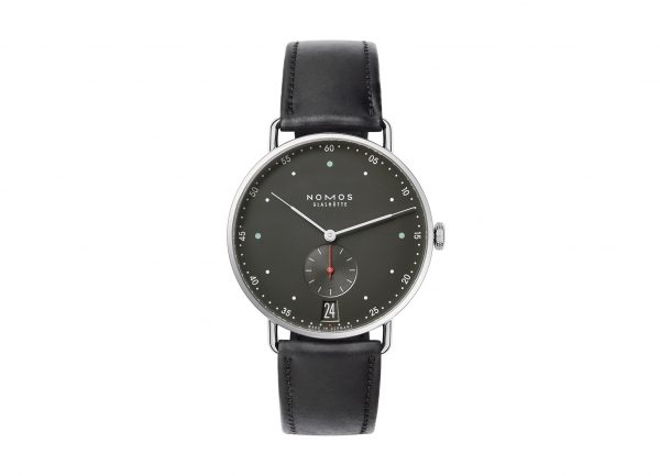 Nomos Metro 38 Date Urban Gray (ref 1103) - showing strap