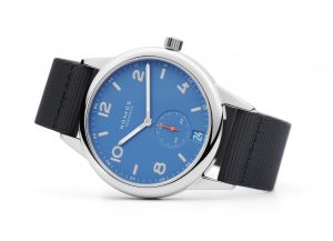 Nomos Club Automatic Date Siren Blue (ref 777) - on its side