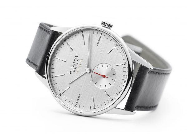 Nomos Orion Neomatik 39 Silvercut (ref 342) - on its side